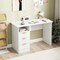 White Home Office Desk with Power Outlet 3 Storage Drawers and Open Compartment
